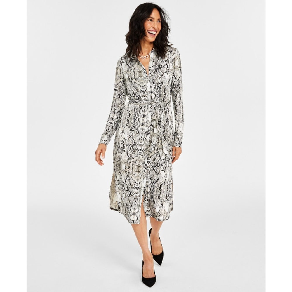 INC International Concepts Women's Medium Snakeskin Printed Shirtdress NWT